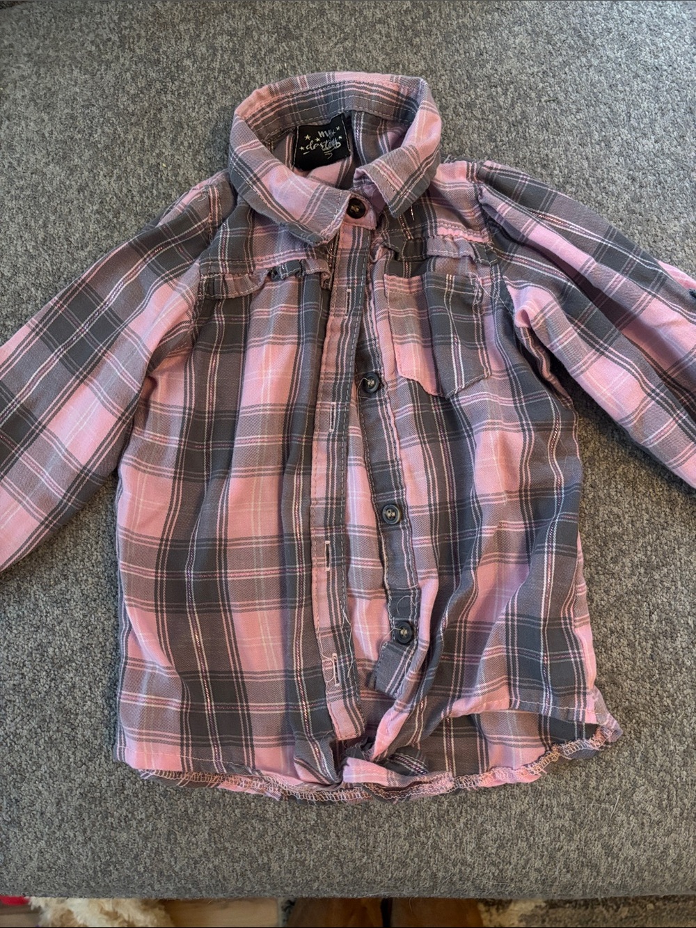 Girls' Pink & Gray Plaid Button-Down Shirt - Kids